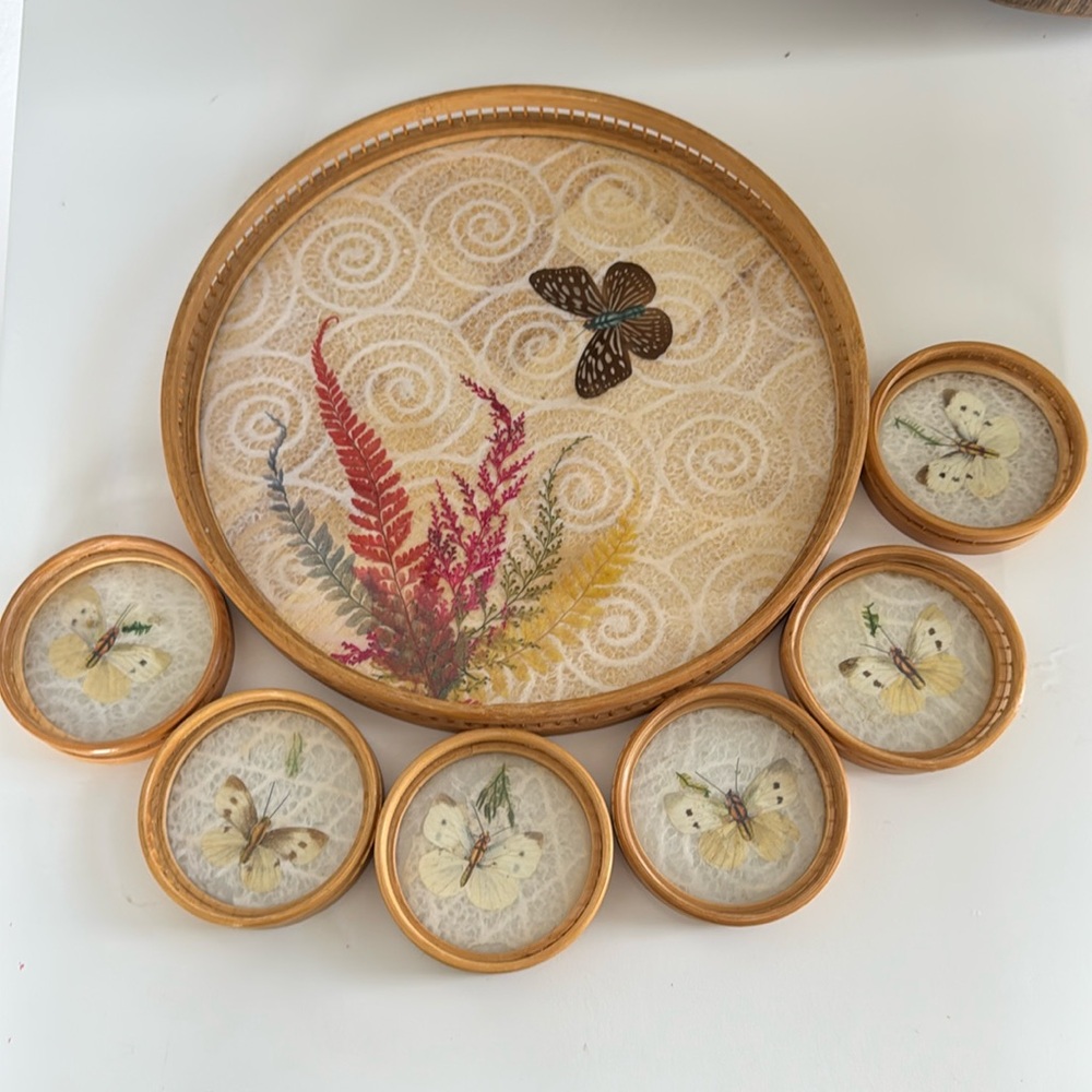 Vintage Tray with Coasters